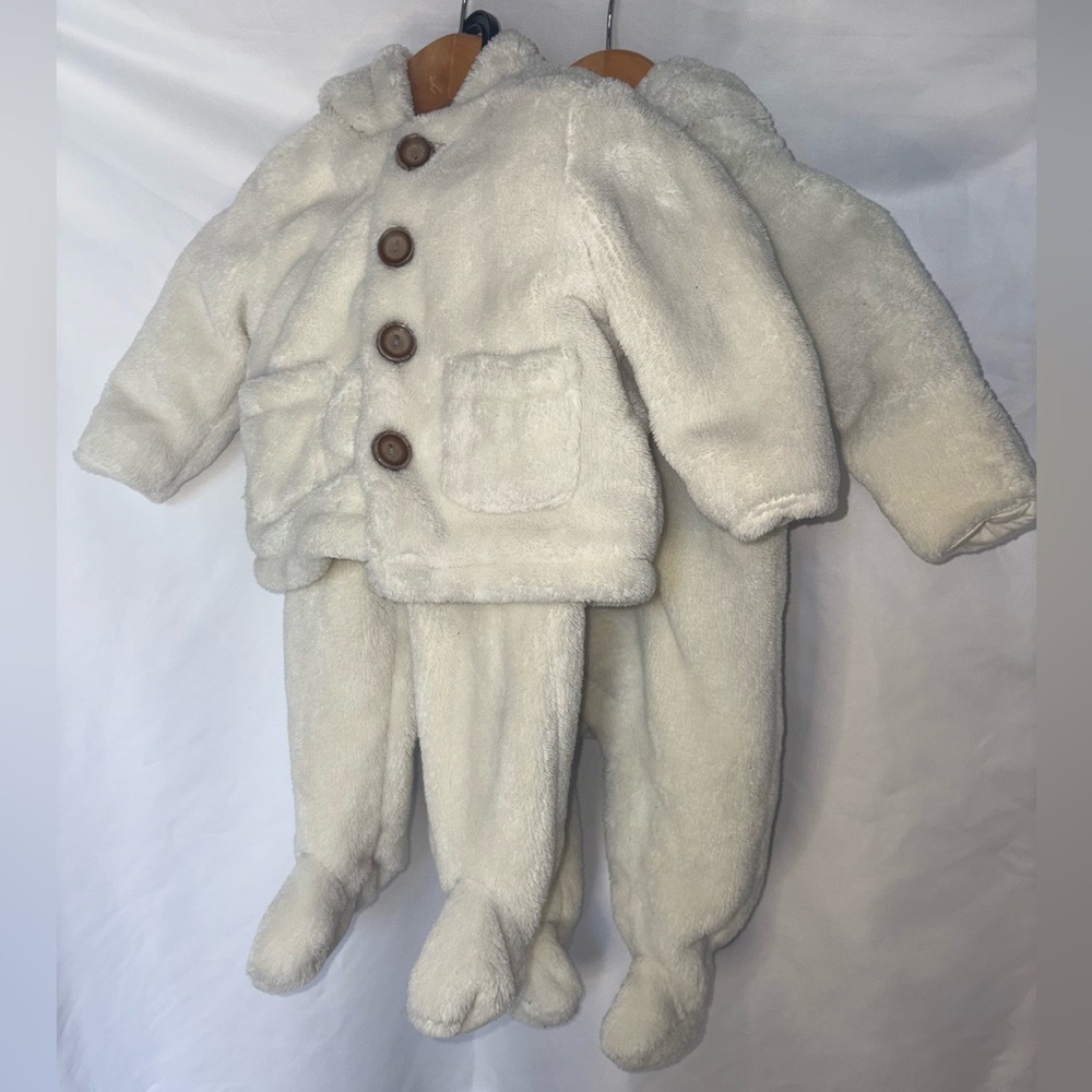 Baby Gab 3-12 Months White Fuzzy Winter One Piece and Two Piece Pants Bundle